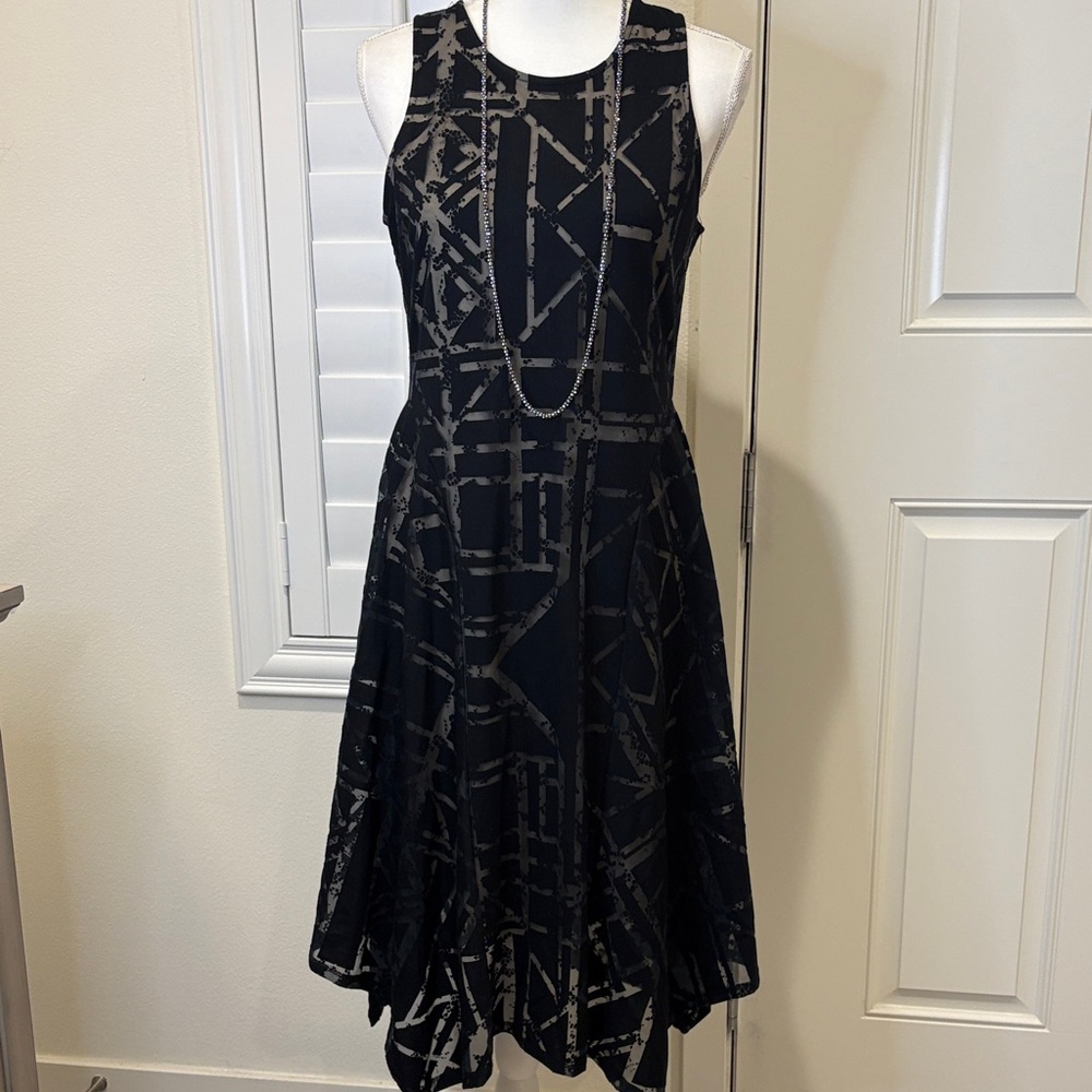 Kelly Renee Black Burnout Pullover Tank Midi Dress Sharkbite Hem Medium